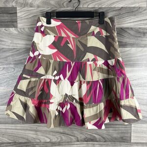 Downeast Skirt Women's‎ Small Beige Pink Ruffle Tiered Cotton Floral Knee Length